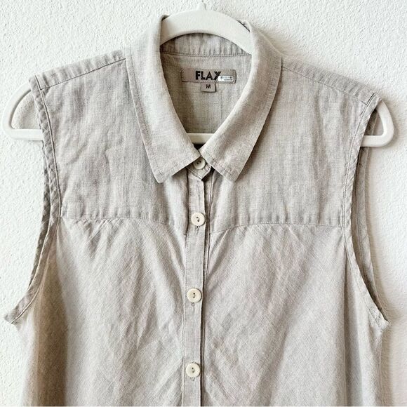 FLAX Skyline Sleeveless Linen Blouse in in Natural Handkerchief Size Medium - Picture 5 of 8